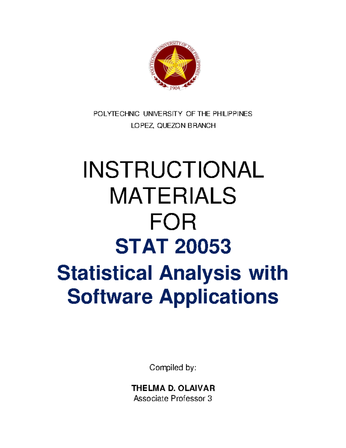 Stat 20 053: Statistical Analysis & Software Apps Overview and Modules ...