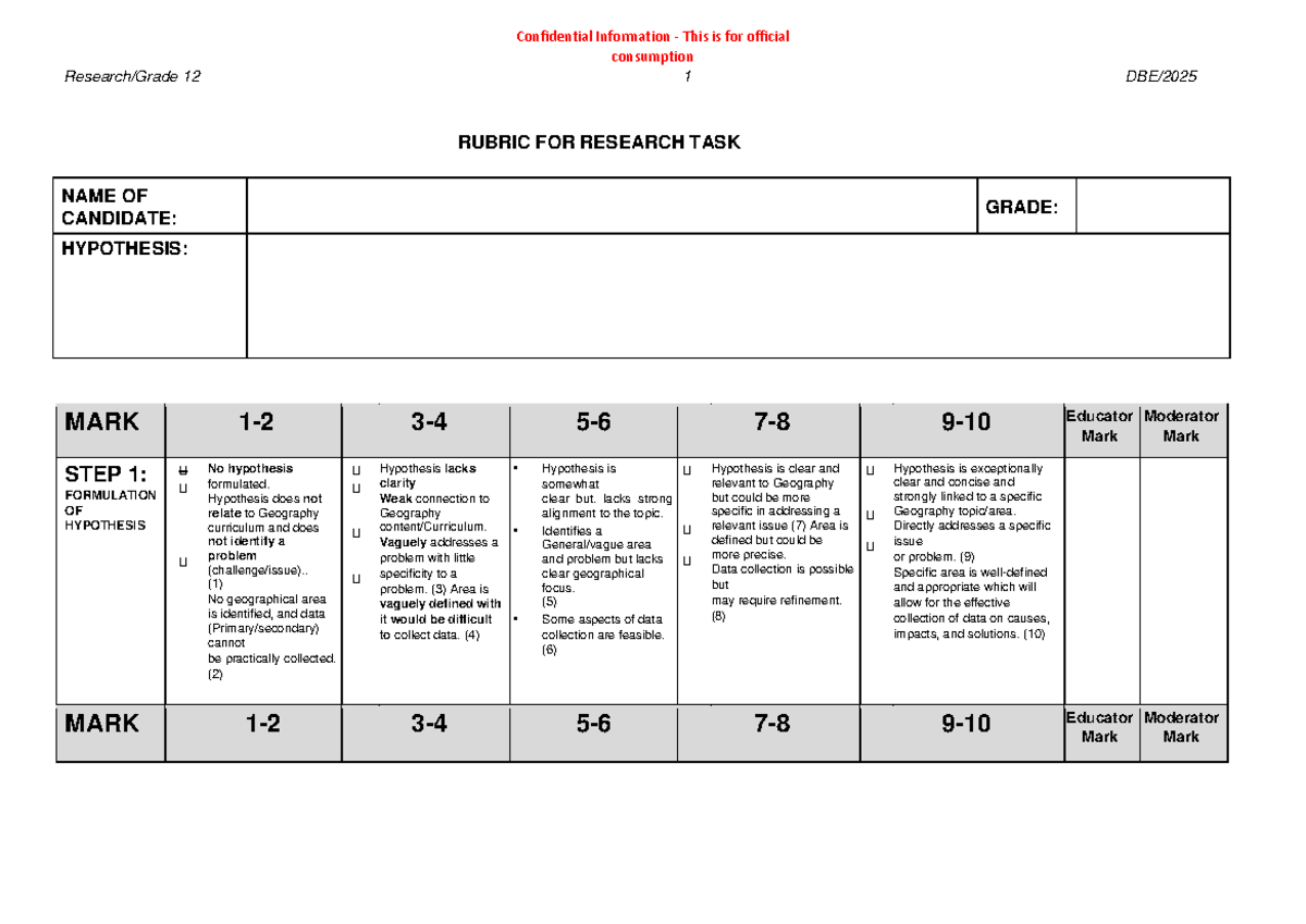 Grade 12 DBE Research Project Rubric - Assessment Guidelines - Studocu
