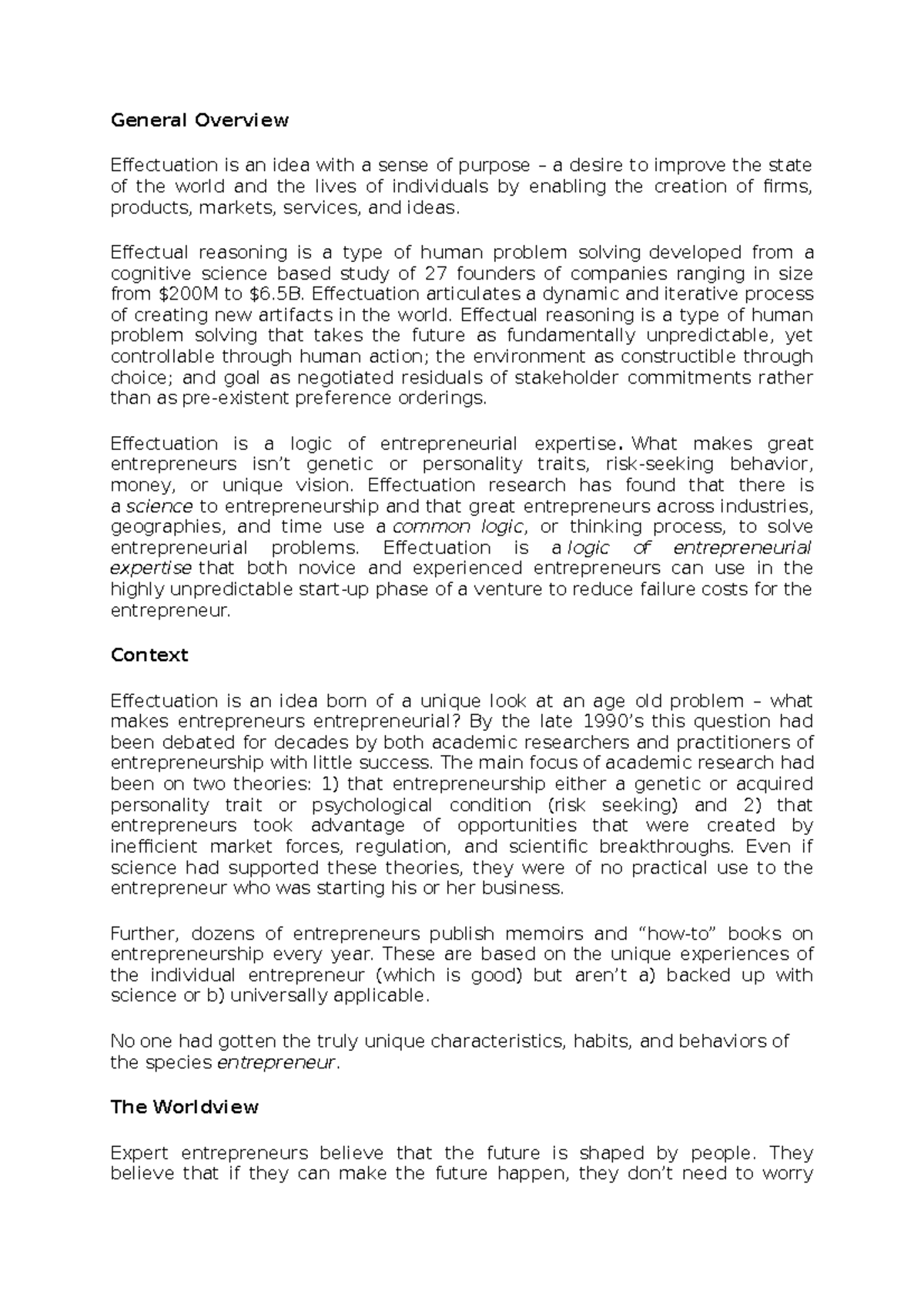 Effectuation Theory: Understanding Entrepreneurial Logic and Practice ...