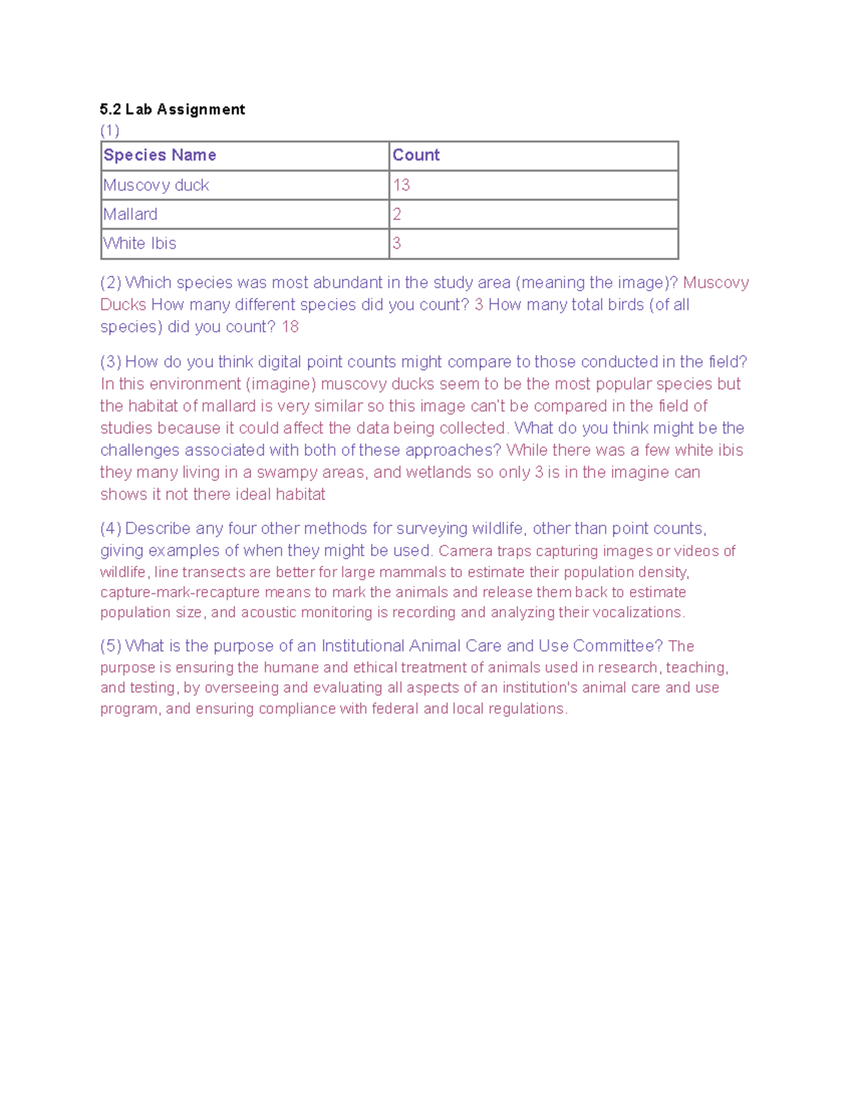 5.2 Lab Assignment: Bird Species Count & Survey Methods Analysis - Studocu