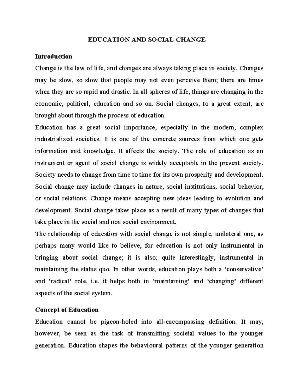EDUC 101: The Role of Education in Social Change Processes - Studocu