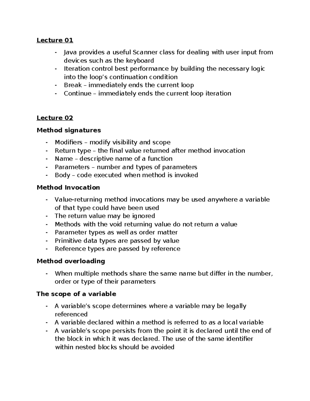 Java Basics Lecture Notes: Scanner Class, Methods & Scope - Studocu