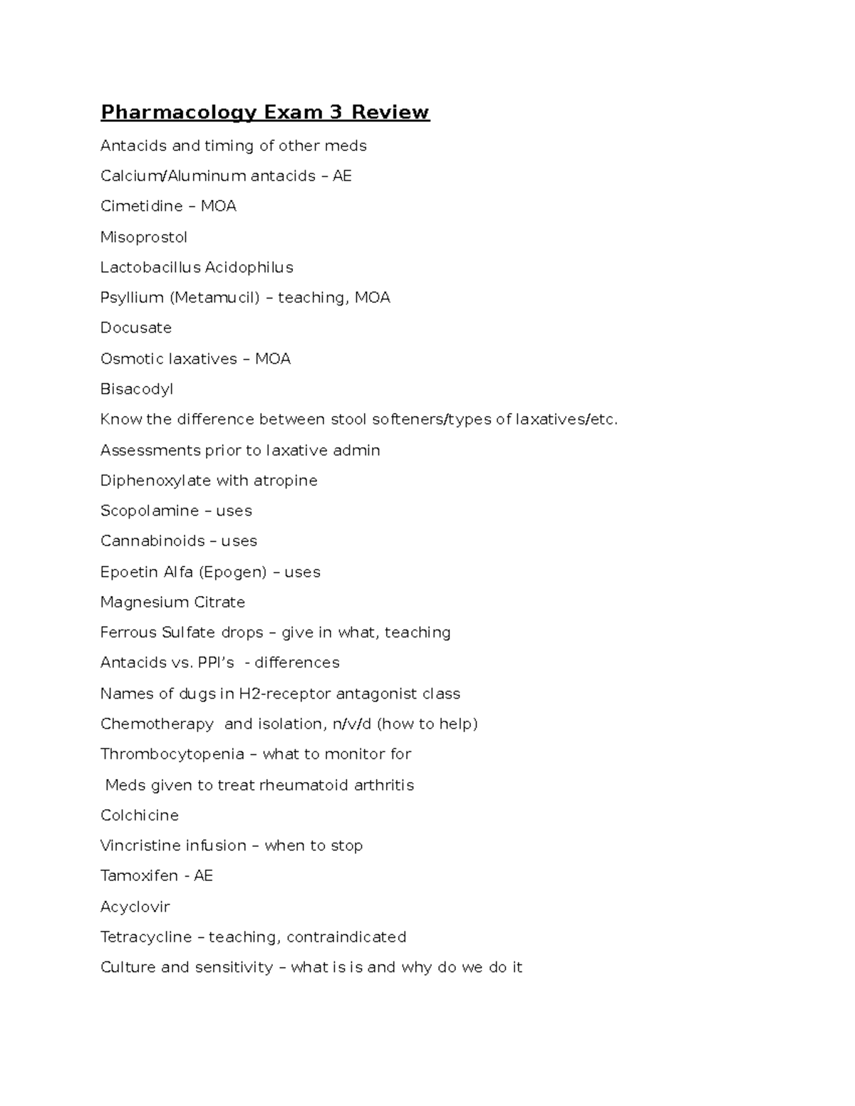 Pharmacology Exam 3 Review Notes: Meds, Uses & Teaching Tips - Studocu
