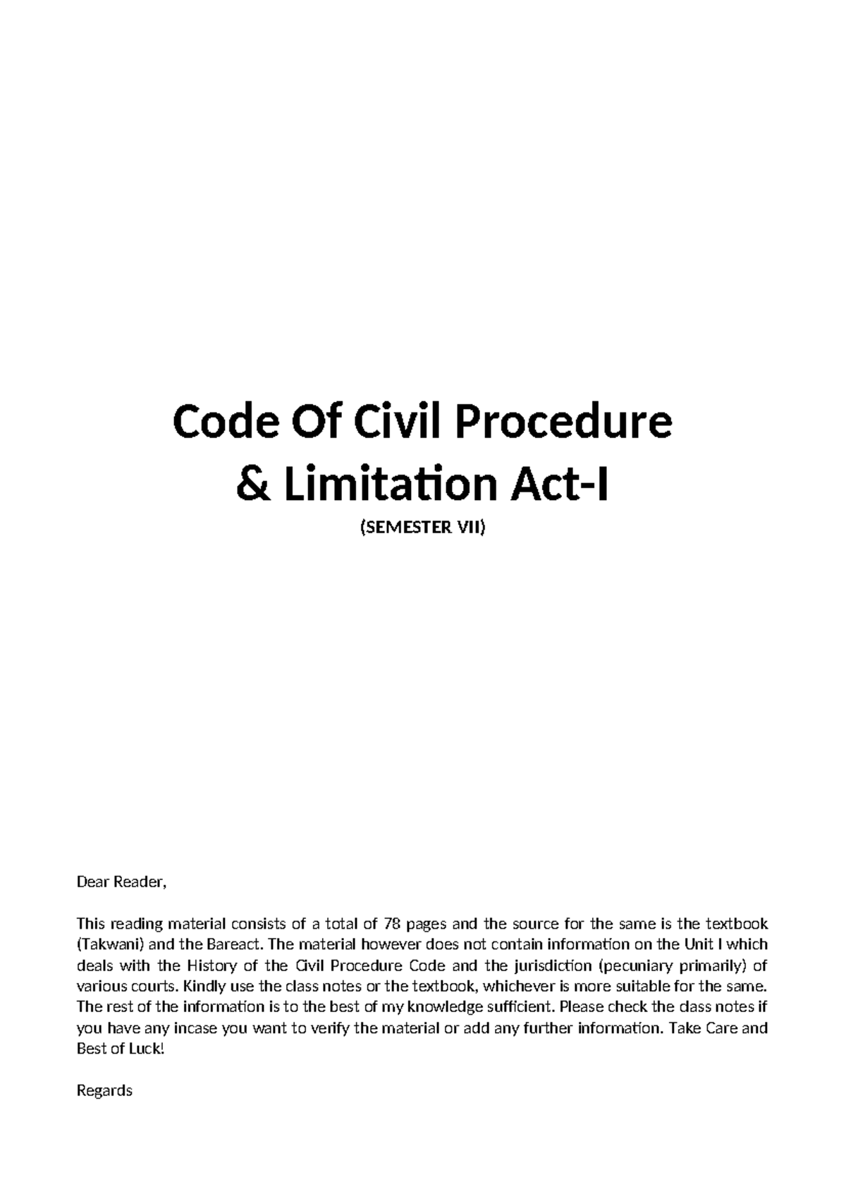 Code of Civil Procedure & Limitation Act - Exam Notes (SEM VII) - Studocu