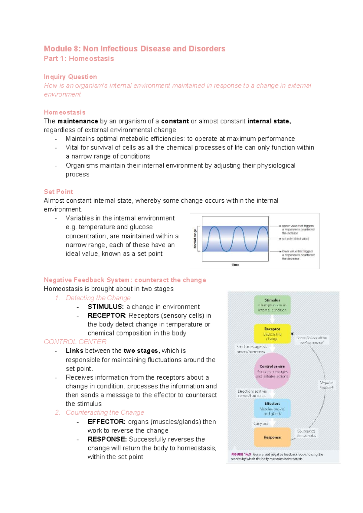 Bio Module 8: Homeostasis & Non-Infectious Diseases Overview - Studocu