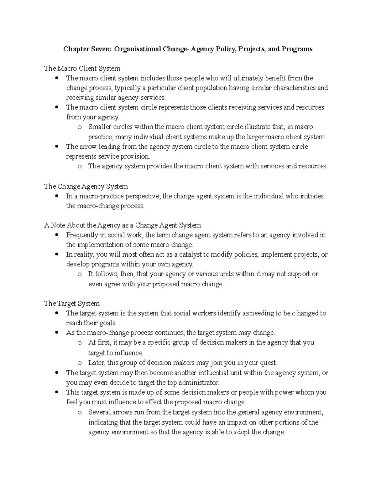 Chapter Seven Implementing Organisational Change Agency Policy ...