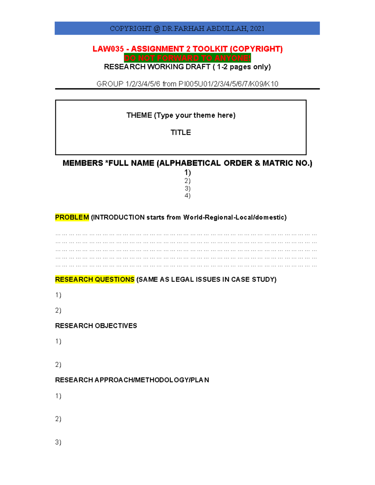 3 Research Proposal Legal Skills Template DR Farhah P&C - COPYRIGHT ...