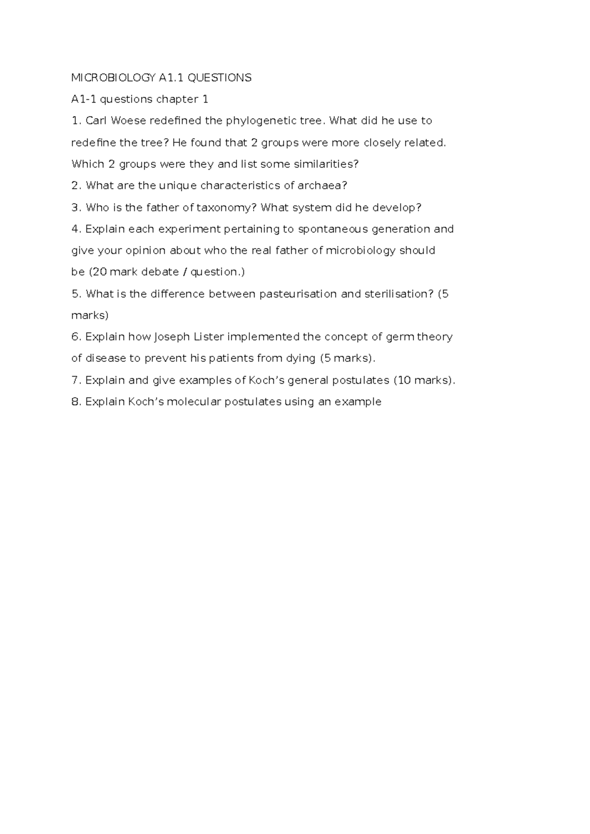 Microbiology A1.1 Chapter 1 Possible Exam Questions and Answers - Studocu