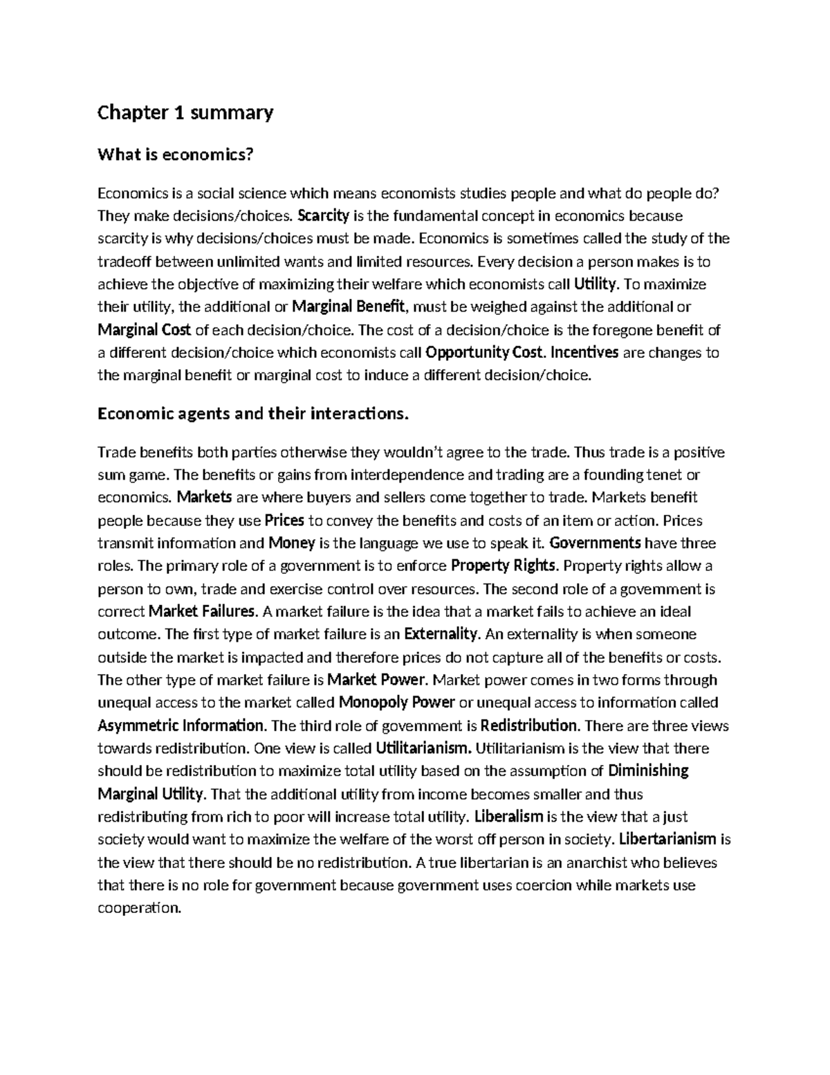 ECON 101: Chapter 1 Summary - Introduction to Economics Concepts - Studocu