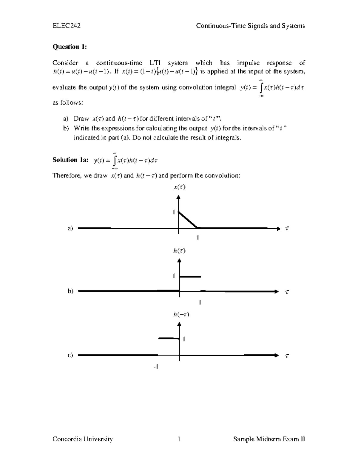 ELEC242 Midterm 2 Exam W15 Solutions: Signals & Systems Analysis - Studocu