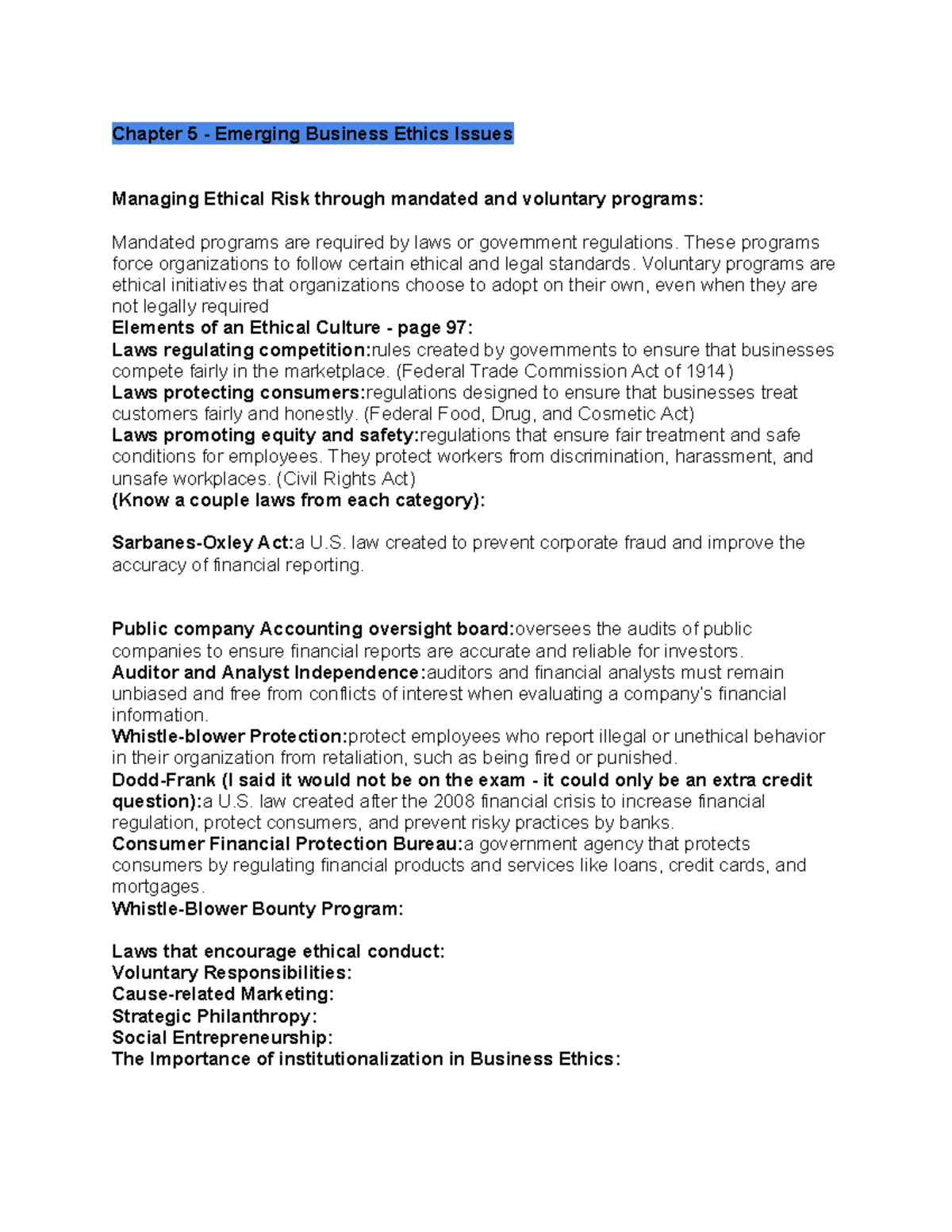 Chapter 5: Emerging Business Ethics Issues - Exam Study Notes - Studocu