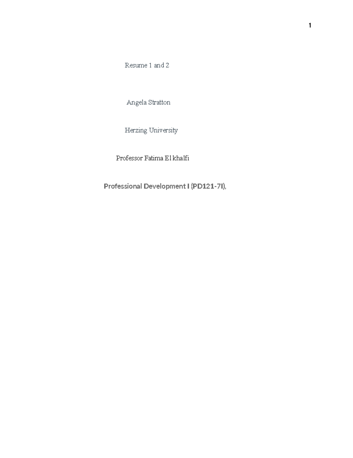Professional Development I: Resume of Angela Stratton - Studocu