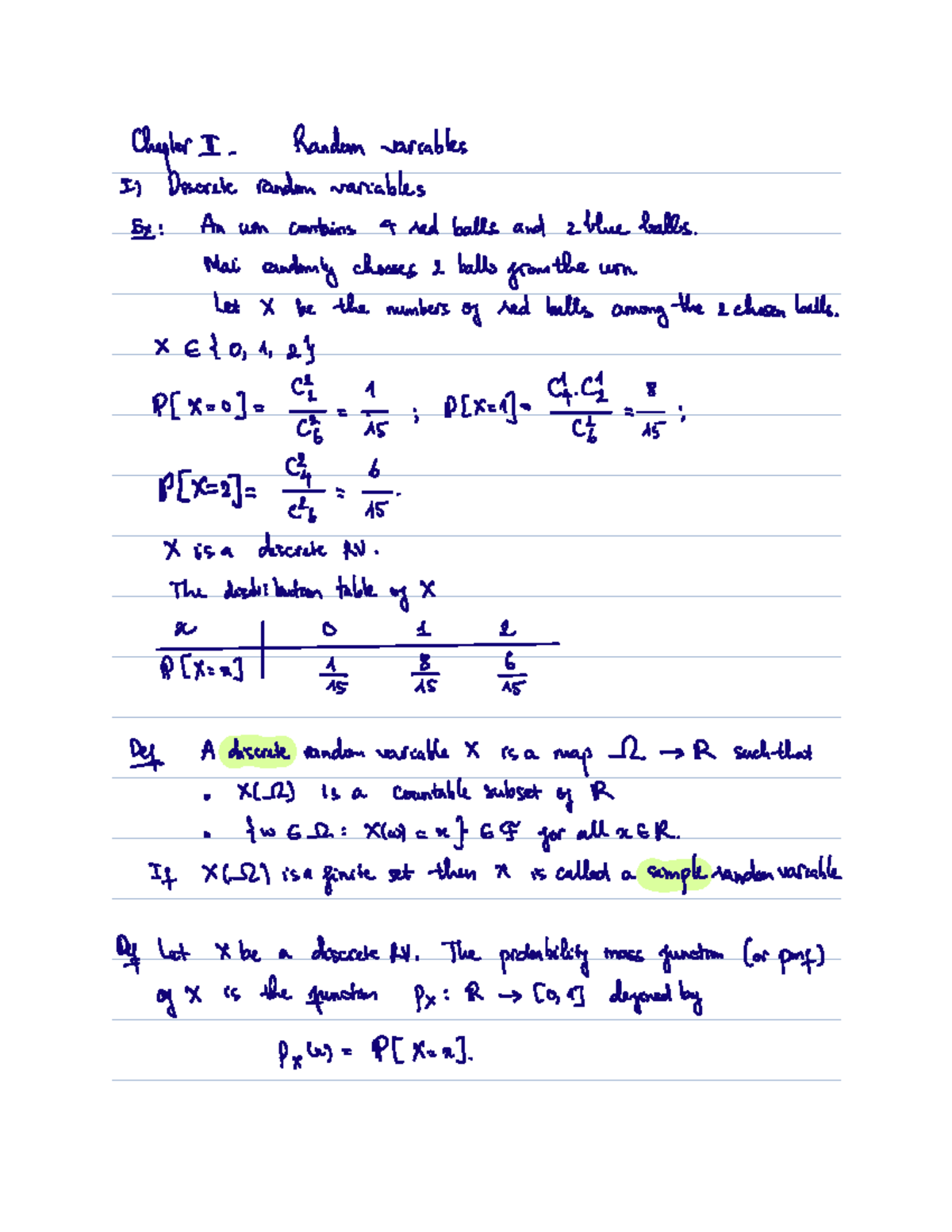 Chapter II: Discrete Random Variables - An Overview and Examples - Studocu