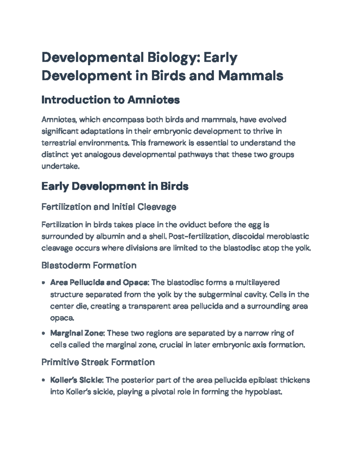 Developmental Biology: Early Development of Amniotes (Birds & Mammals ...