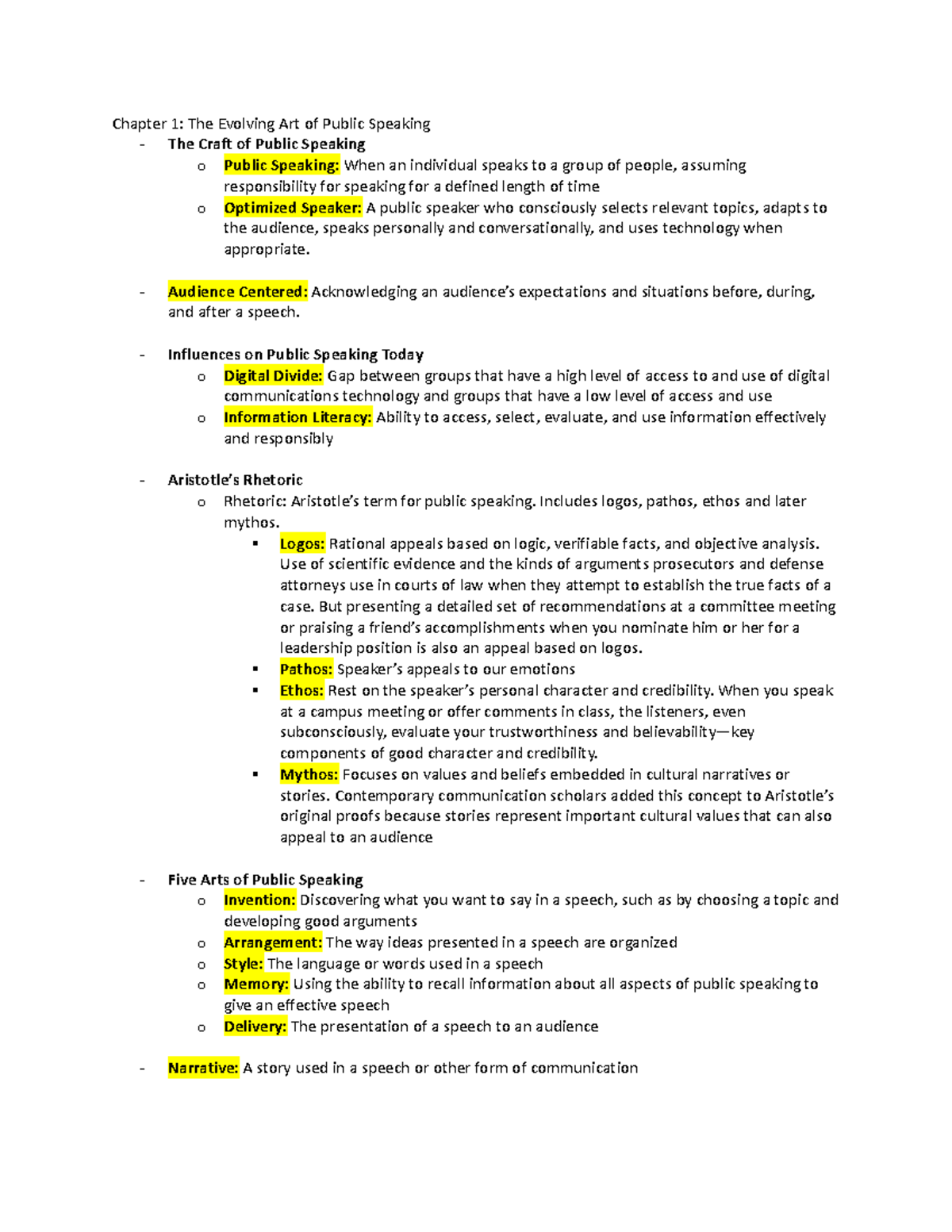 COMM 1000 Final Study Guide - Chapter 1: The Evolving Art of Public ...
