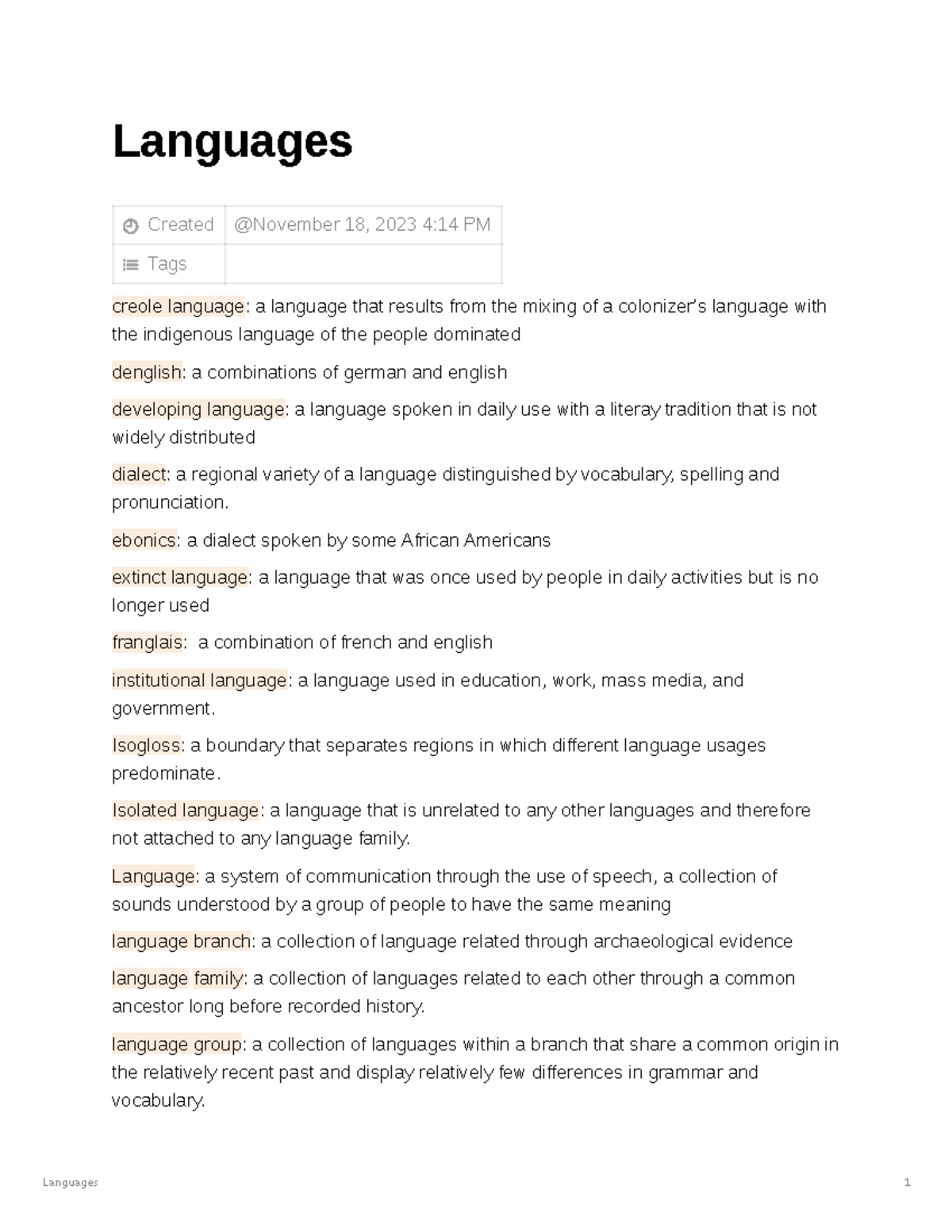 Languages Overview: Key Concepts and Definitions - Studocu