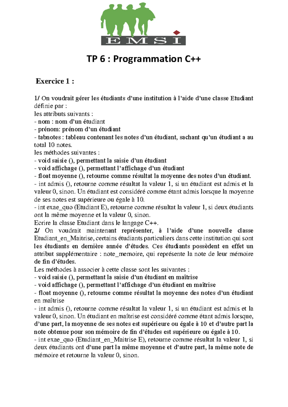 **Notes de Cours C++: Programmation Orientée Objet (POO)** - Studocu