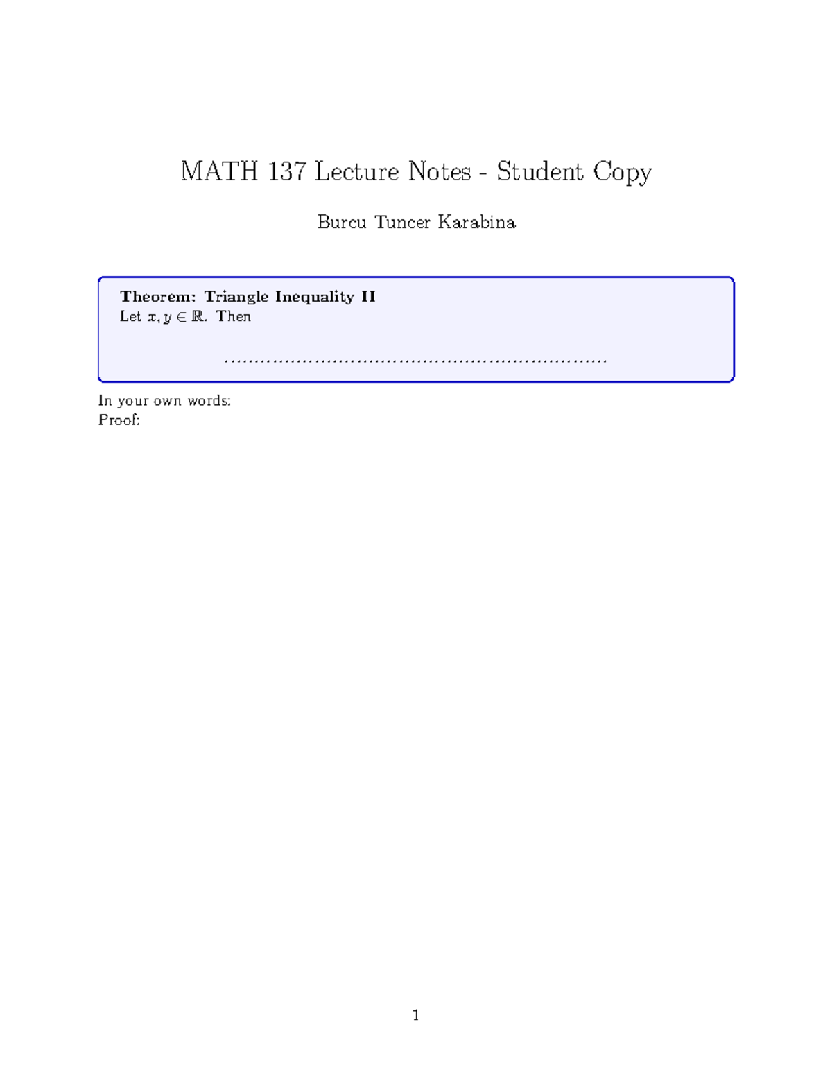 Math 137 notes template - MATH 137 Lecture Notes - Student Copy Burcu ...