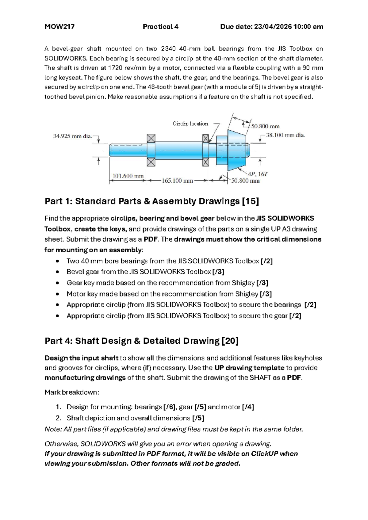 MOW217 Practical 4: Shaft Design and Assembly Drawings - Studocu