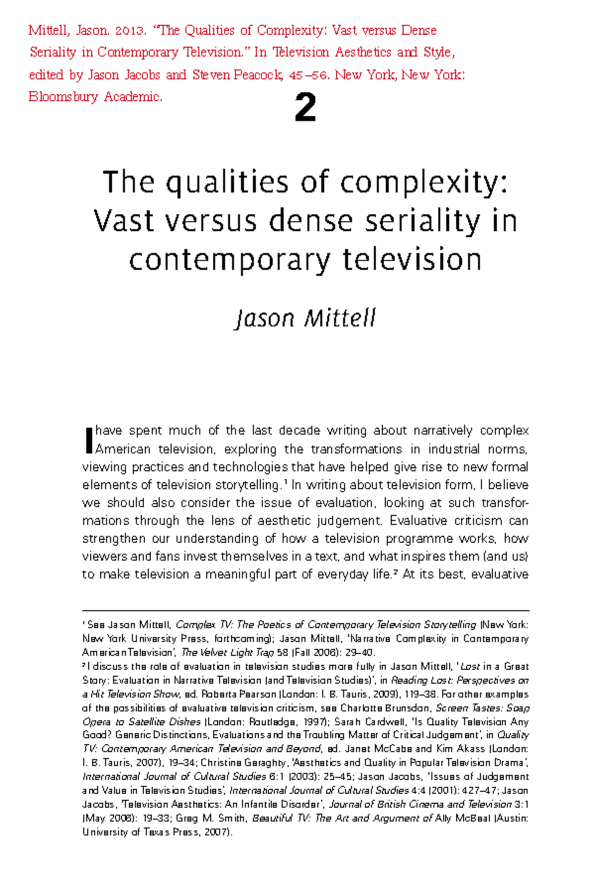 Mittell - 2013 - Exploring Complexities: Vast vs. Dense in TV ...
