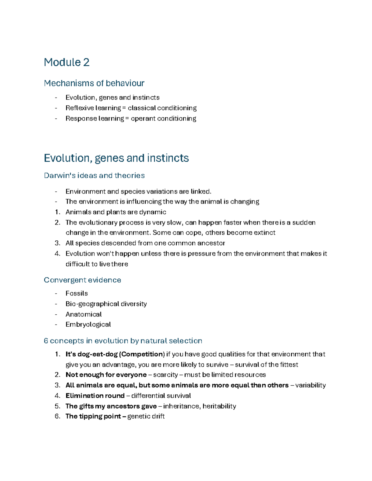Psych 1020 Week 4 - Evolution, Behavior Mechanisms & Learning - Studocu