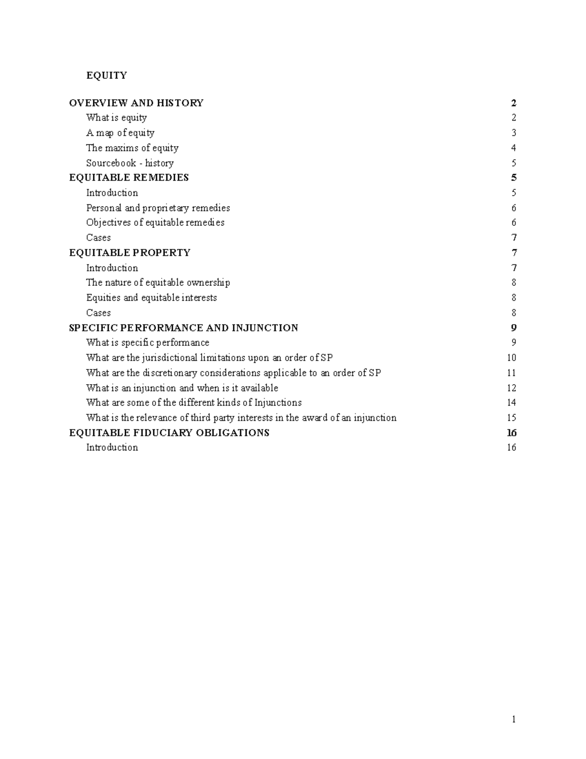 EQUITY NOTES WEEKS 1-2: Overview, Principles, and Remedies - Studocu