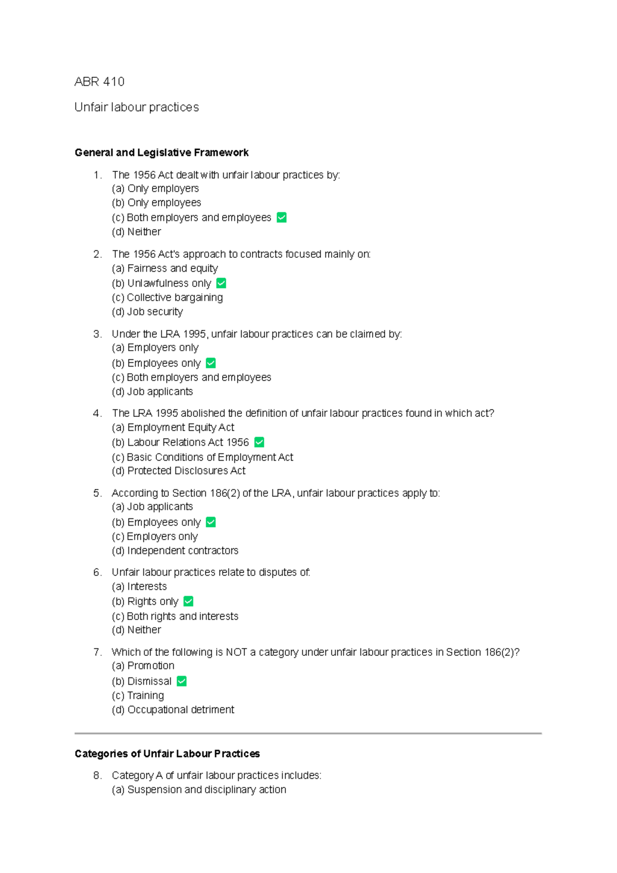 ABR 410 Final Exam: Unfair Labour Practices Overview and Key Concepts ...