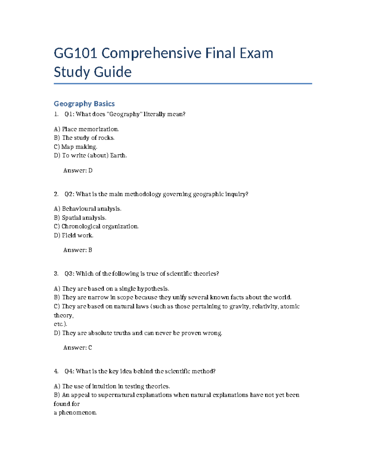 GG101 Comprehensive Final Exam Study Guide: Geography Basics Overview ...