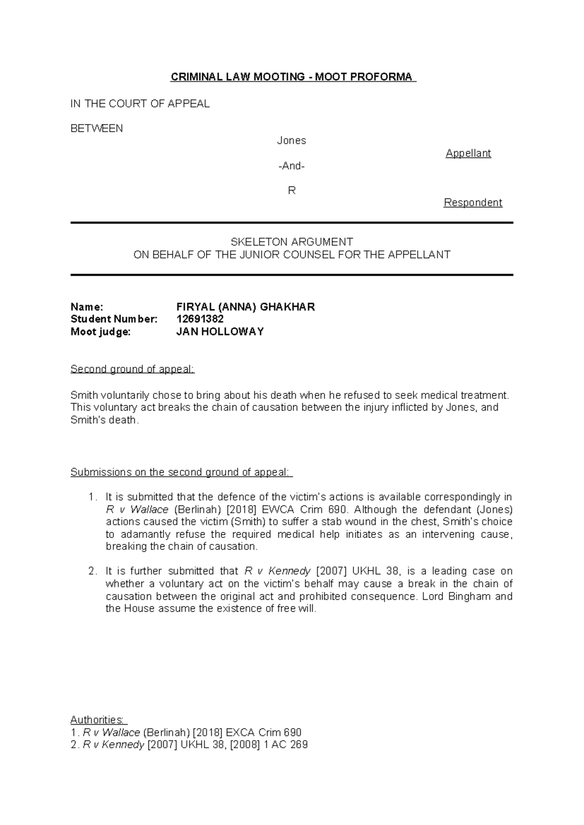 CRIMINAL LAW MOOT PROFORMA: SKELETON ARGUMENT FOR JONES - Studocu