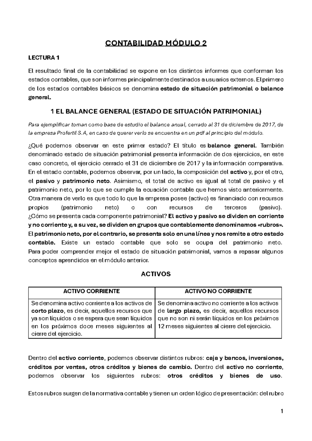 Contabilidad M 2 - Lectura 1: Estado de Situación Patrimonial - Studocu