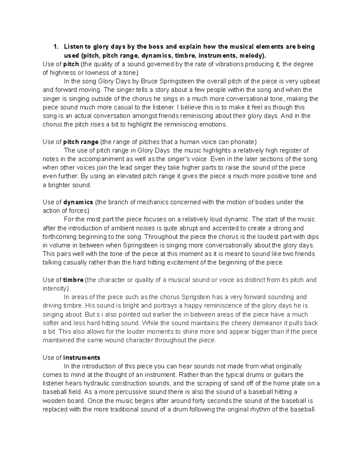 MUS 101: Music Appreciation Written Assignment 1 - Analyzing 