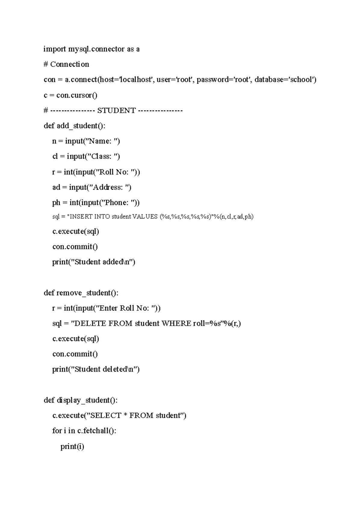 SCHOOL MANAGEMENT SYSTEM: Python Code Interface for Students and ...