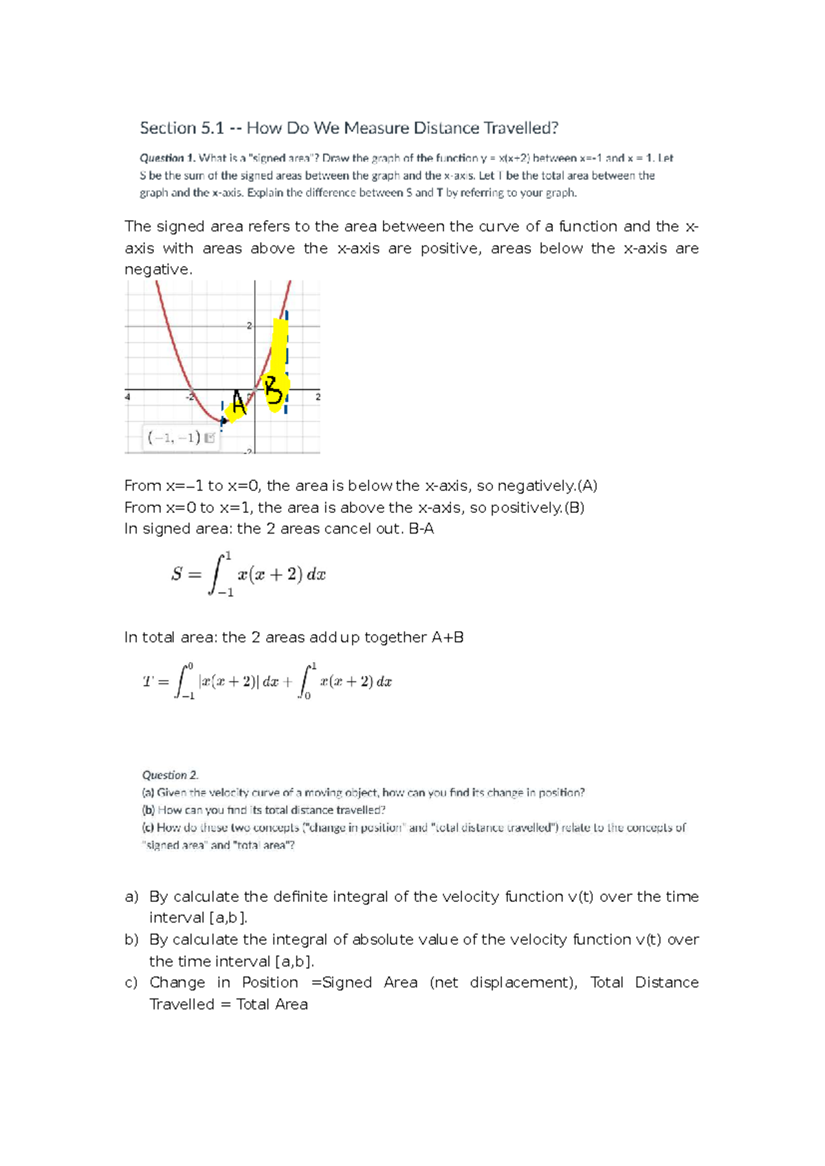 W1: Understanding Signed and Total Area in Integrals - Studocu