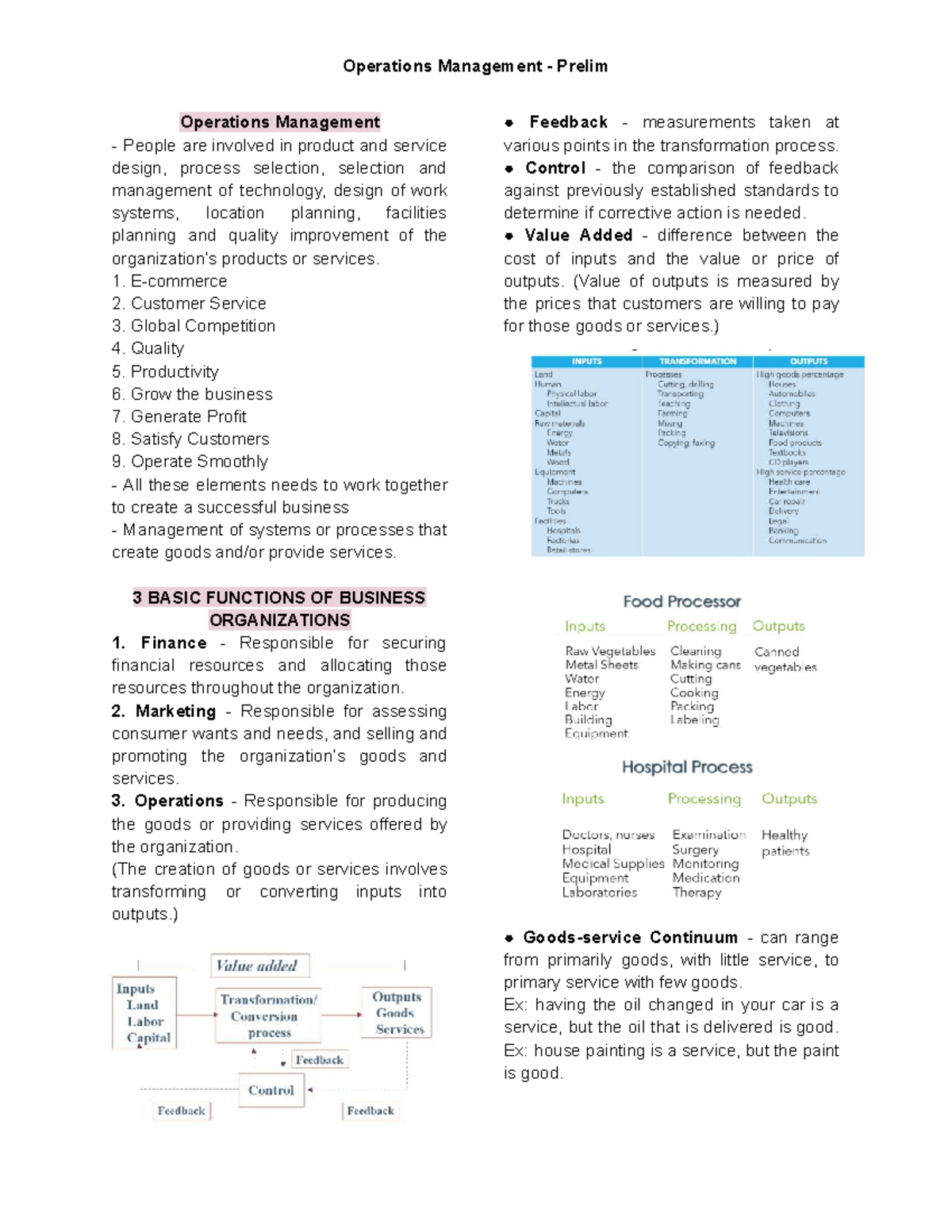 Operations Management - Prelim Study Guide: Key Concepts & Strategies ...