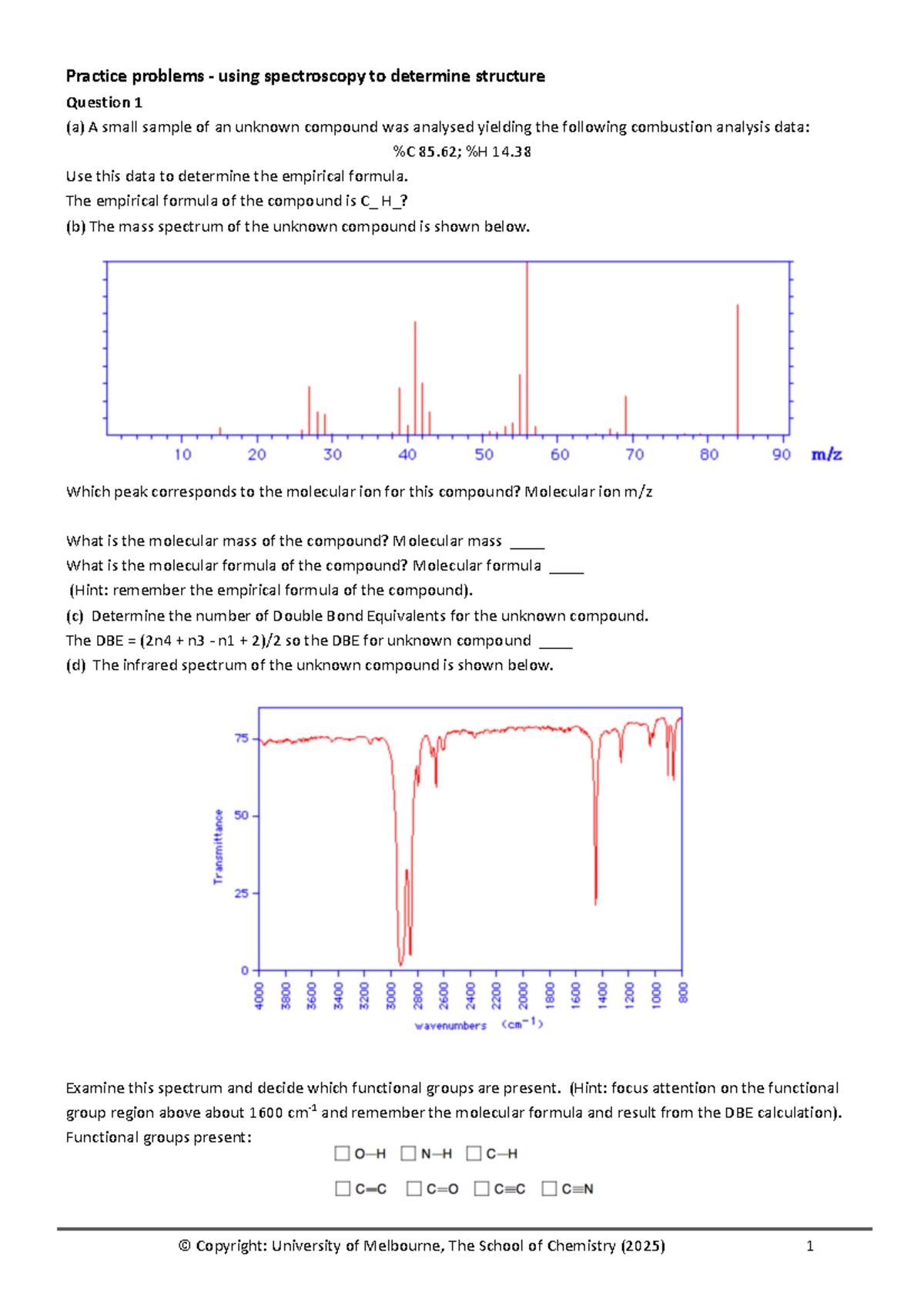 Spectroscopy Practice Problems and Analysis CHEM10004 S2 2025 - Studocu