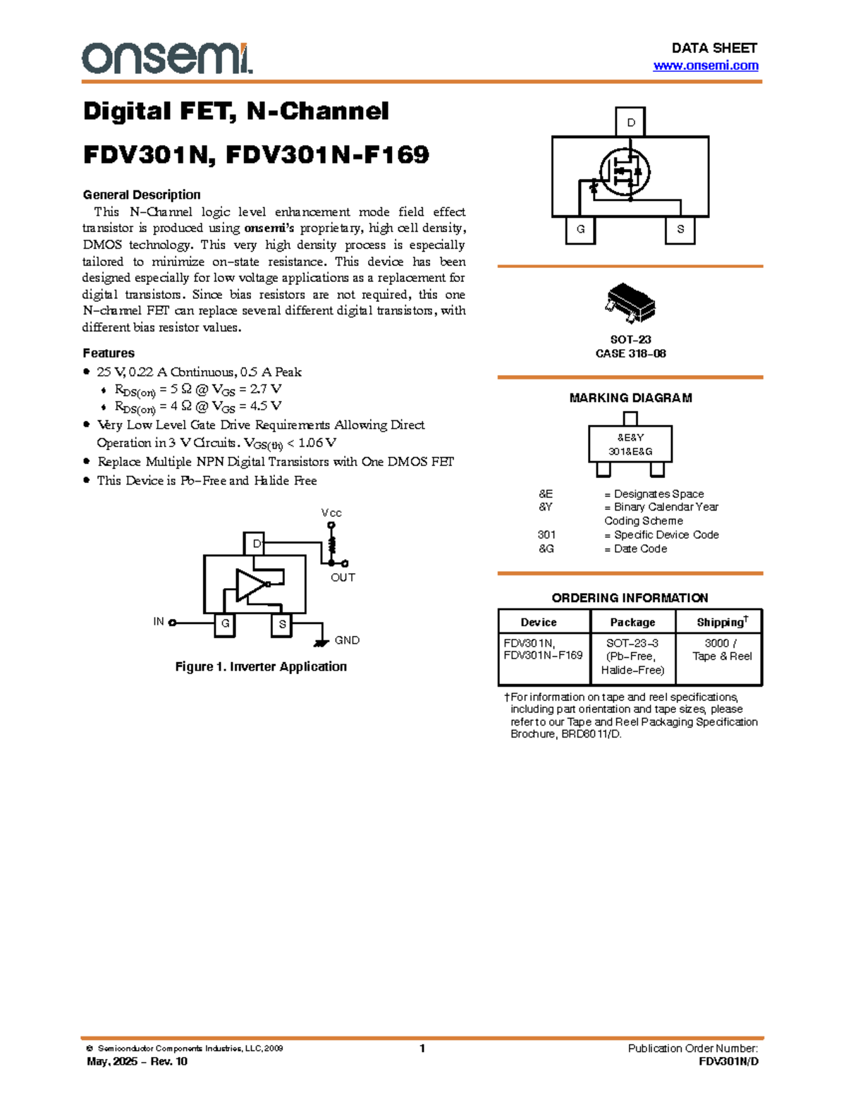 FDV301N Digital FET Data Sheet: Specifications & Characteristics - Studocu