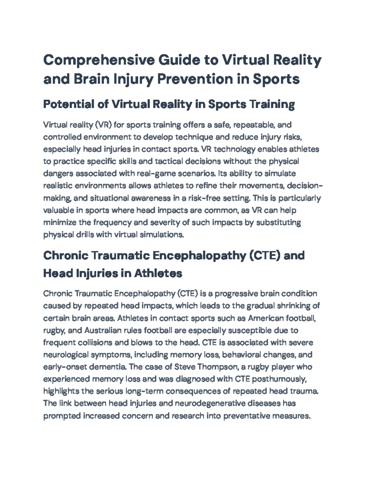Comprehensive Overview of VR in Sports Training: Injury Prevention ...
