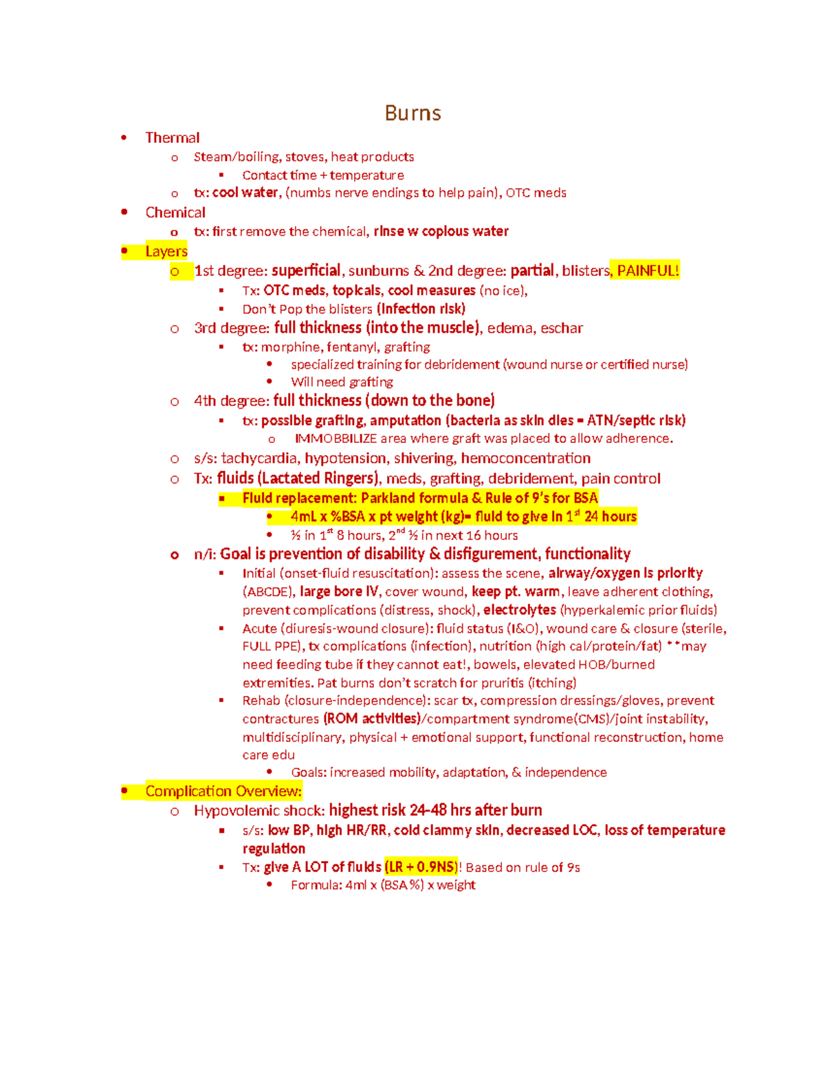 AH3 2 - Comprehensive Study Guide on Burns and Fluid Management - Studocu