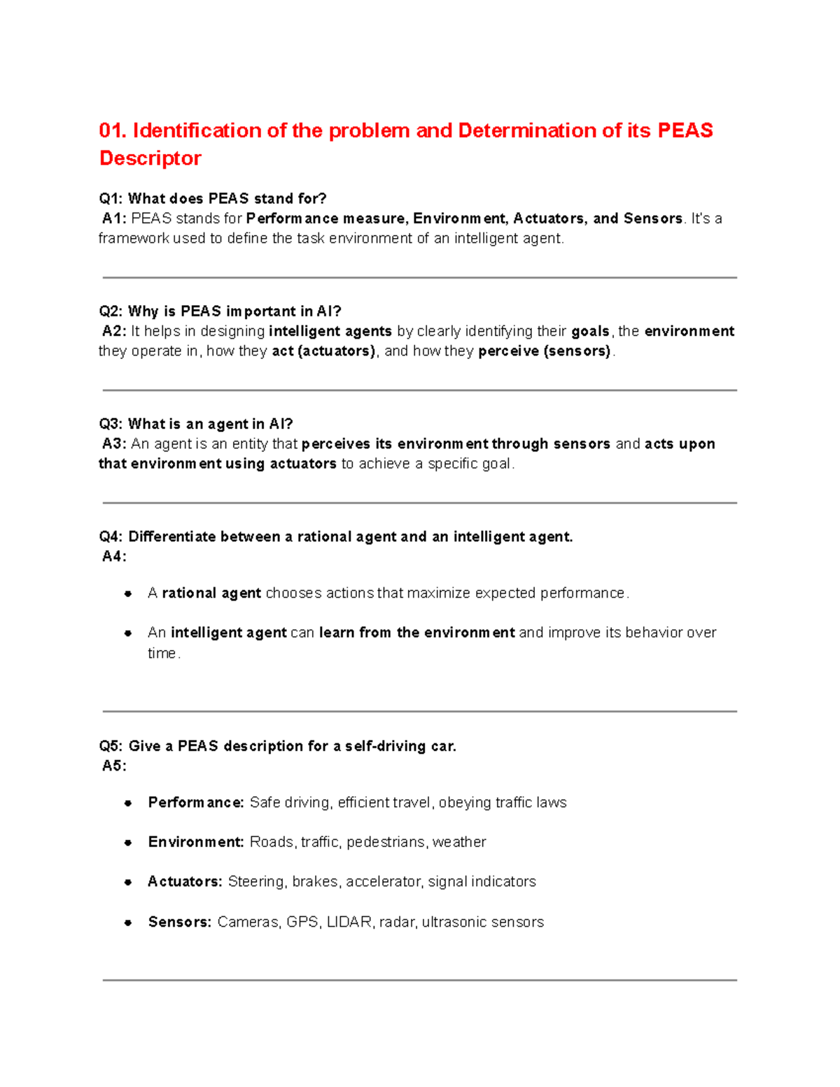 AI Practical Q1-Q10: PEAS, Search Algorithms, and Bayesian Reasoning ...