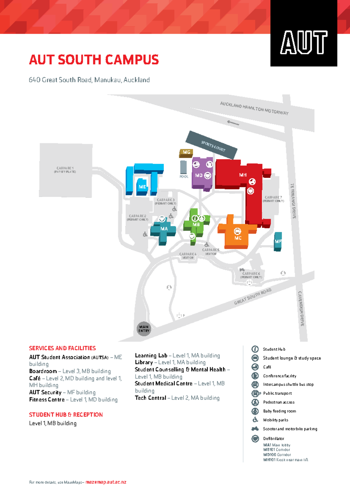 AUT Campus Map South - Navigation Guide for Students - Studocu