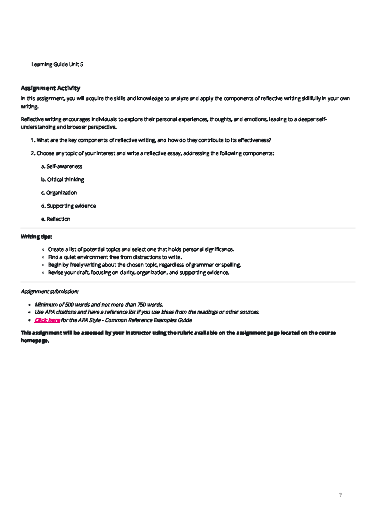 Unit 5 Reflective Writing Skills Assignment Guide - Studocu