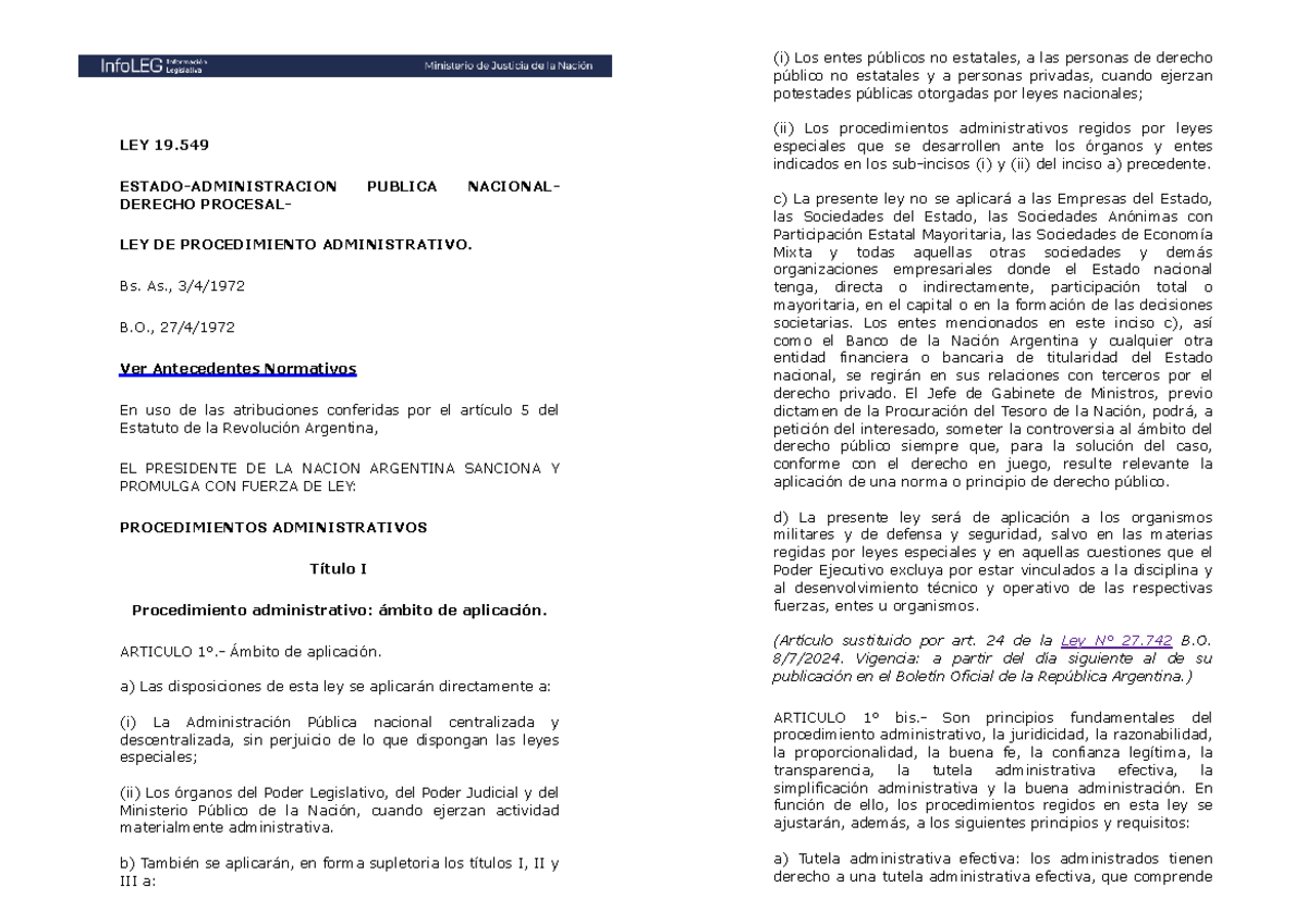 LEY 19549: Actualización de Procedimiento Administrativos Argentinos ...