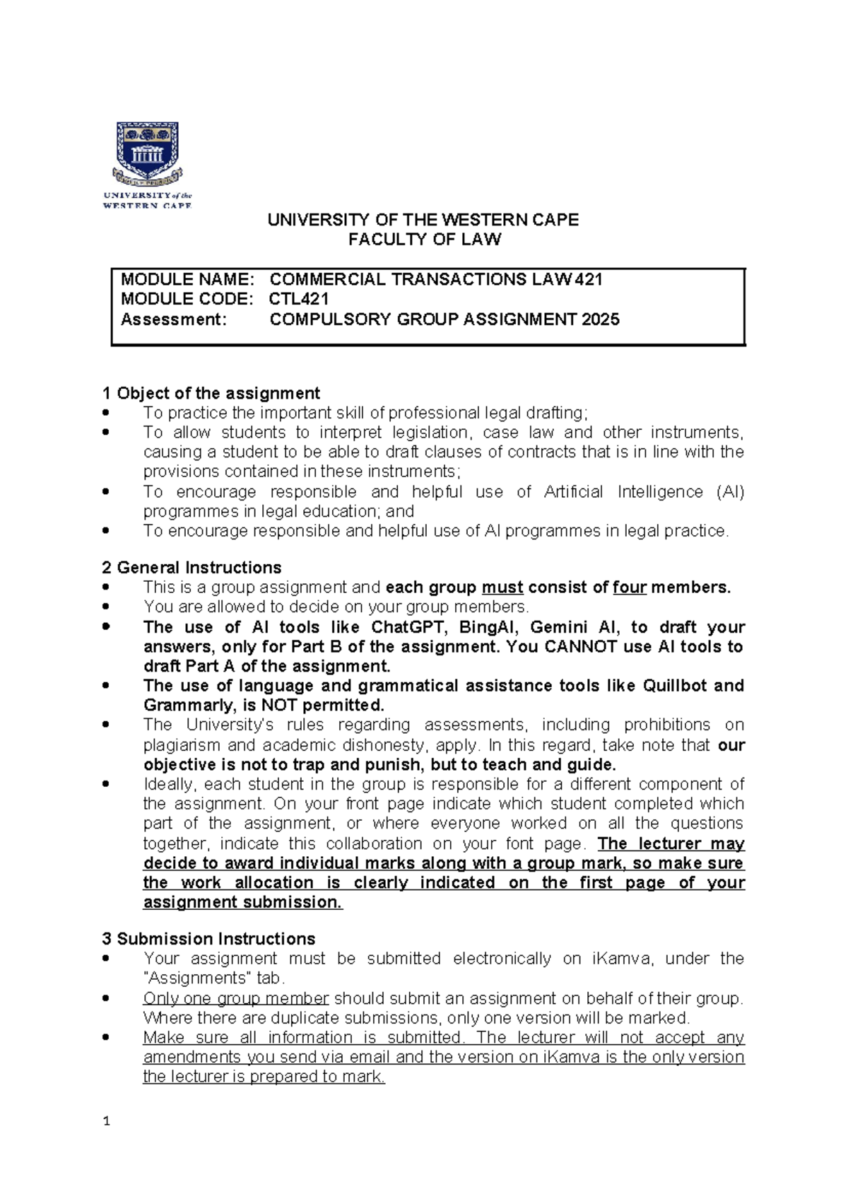 CTL421: Group Assignment on Drafting Legal Clauses for ABBA Bank - Studocu
