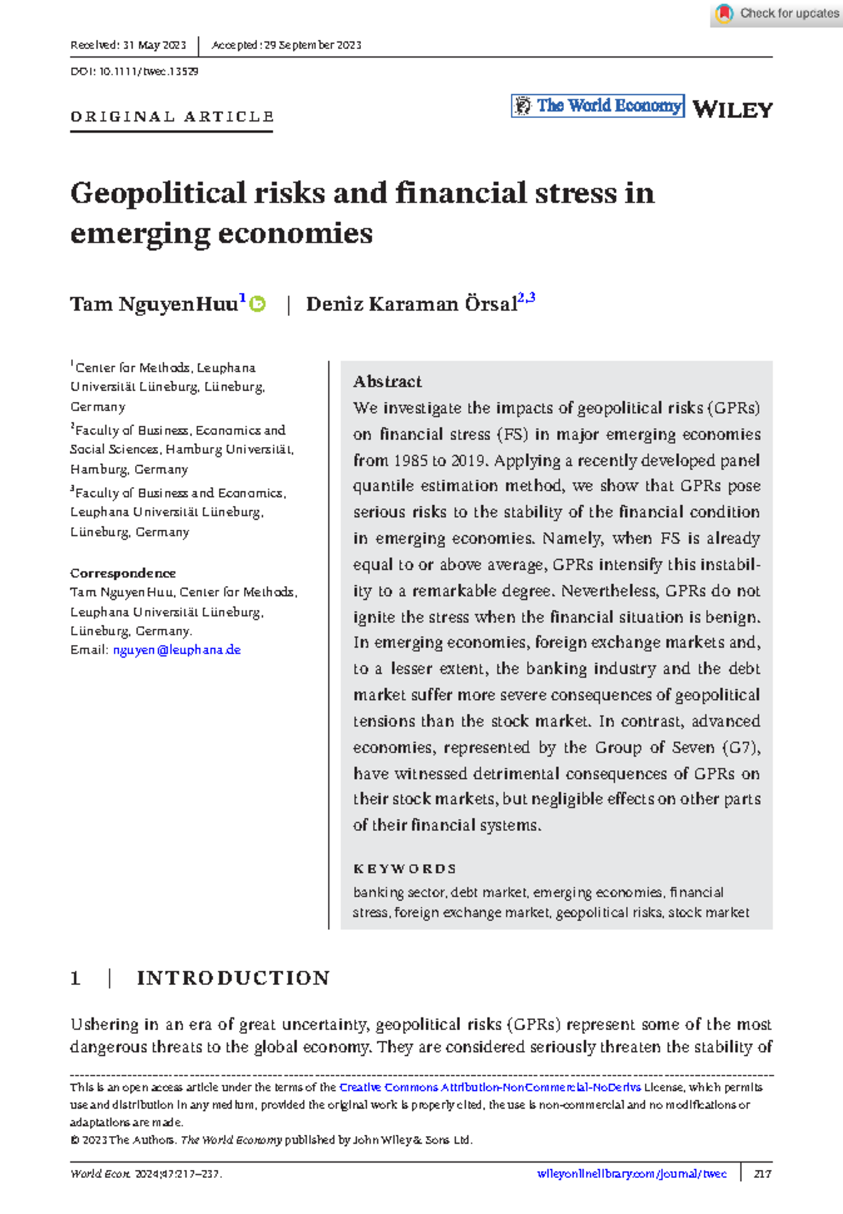 Geopolitical Risks and Financial Stress in Emerging Economies: Insights ...