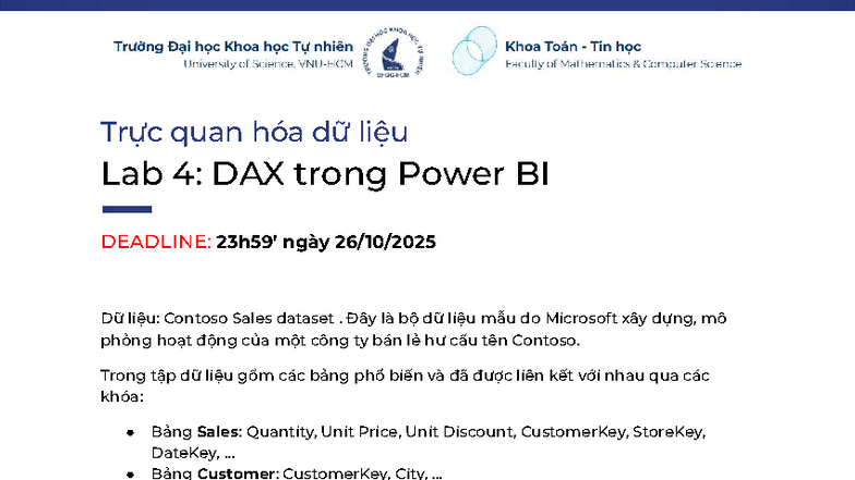 Lab 4: DAX trong Power BI với Dữ liệu Contoso Sales - Studocu