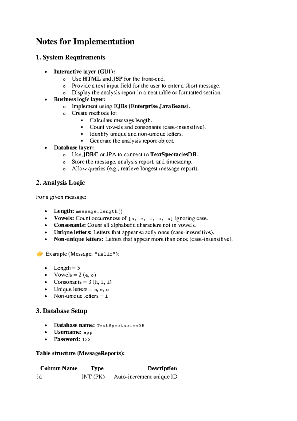 Implementation Notes for System Requirements and Analysis - Studocu