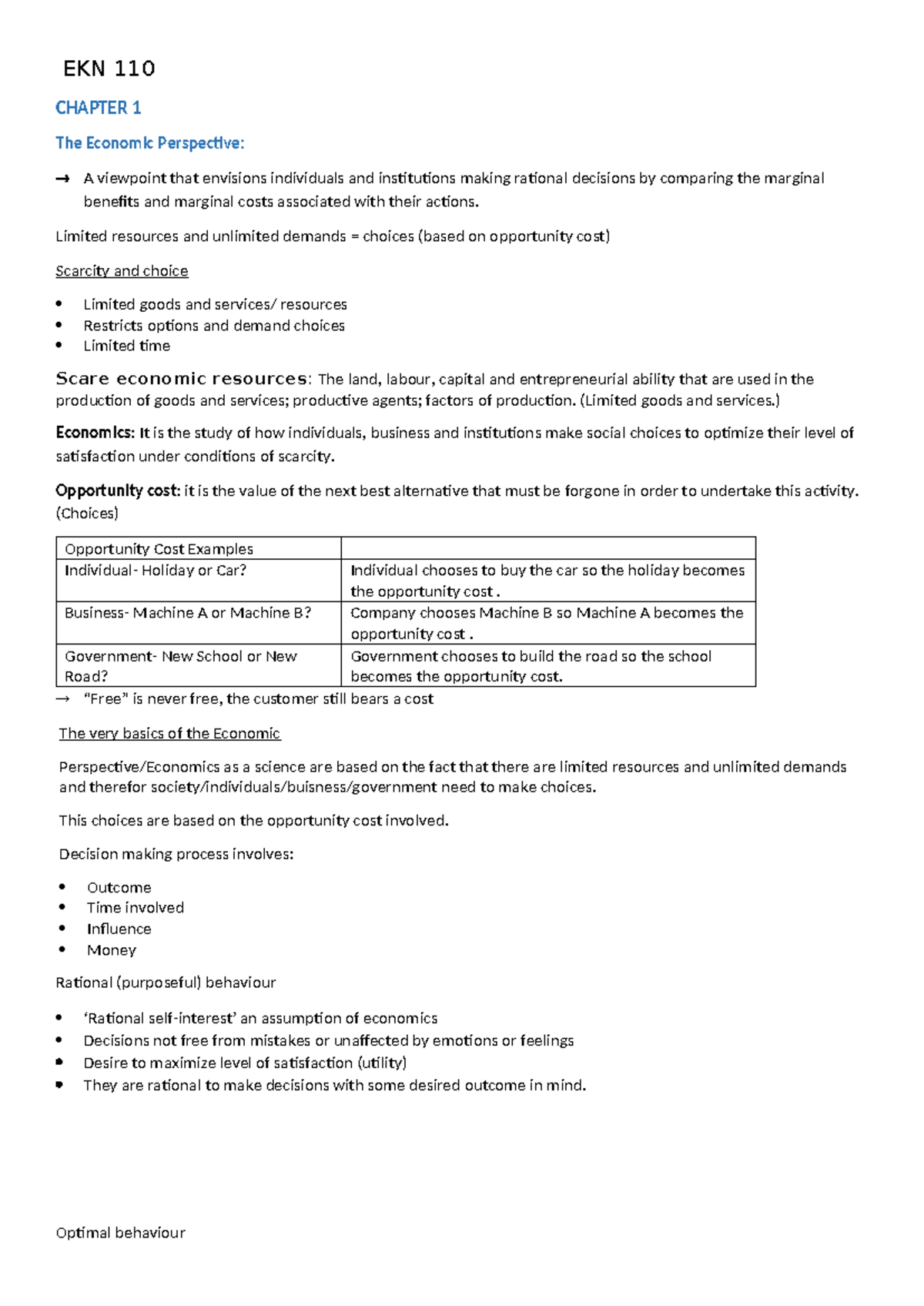 EKN 110 Opsommings - SUMMARIES - EKN 110 CHAPTER 1 The Economic ...