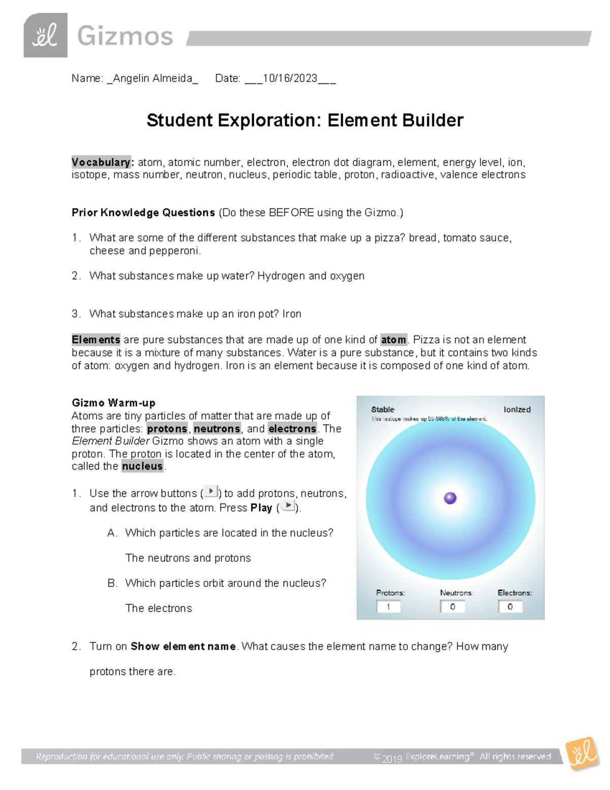 Element Builder SE - Student Exploration Guide - Studocu