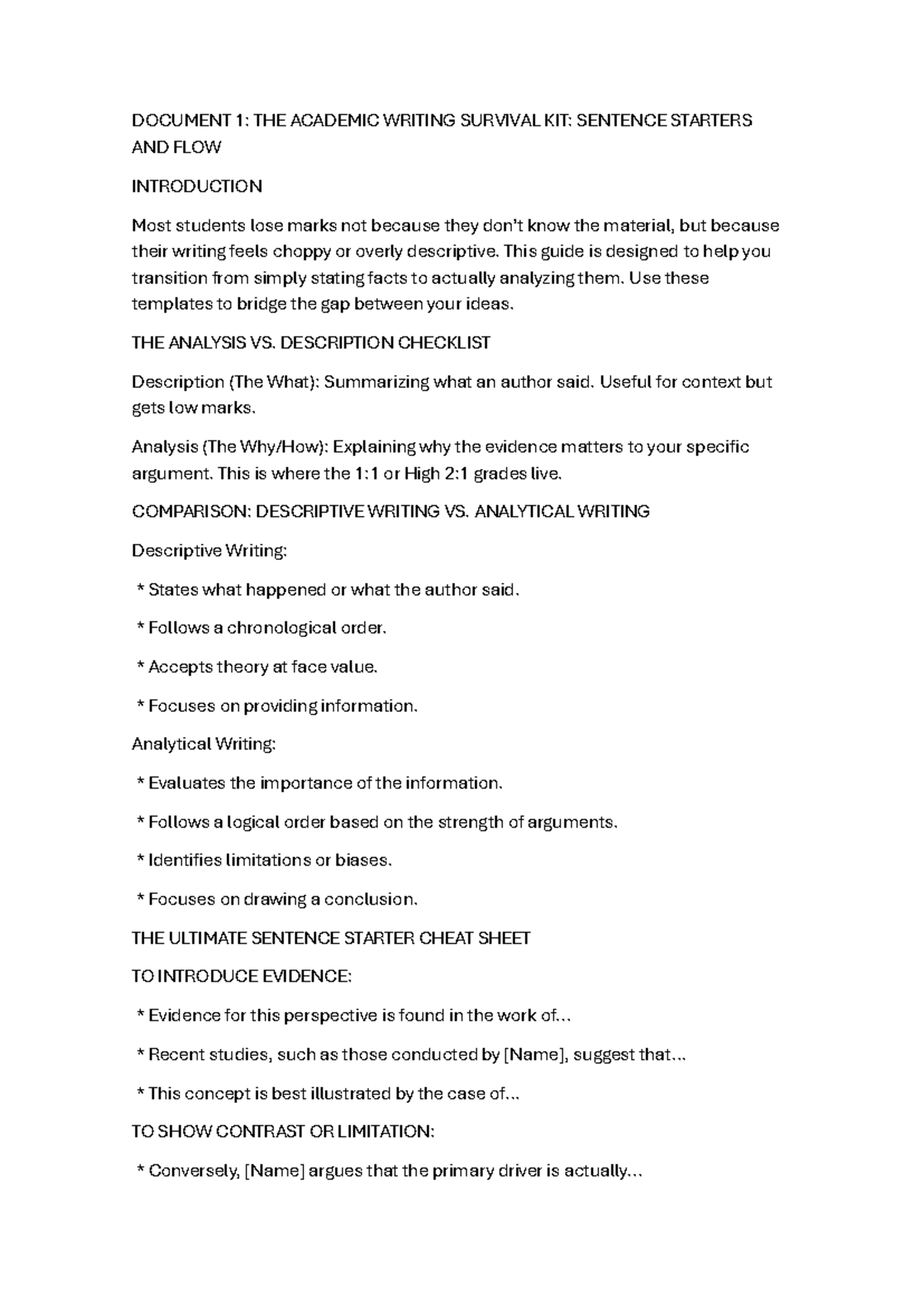 Academic Writing Survival Kit: Sentence Starters & Flow - Studocu