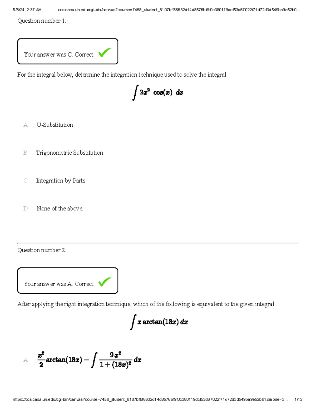 Calc 2 Test 2 - Integration Techniques and Solutions - Studocu